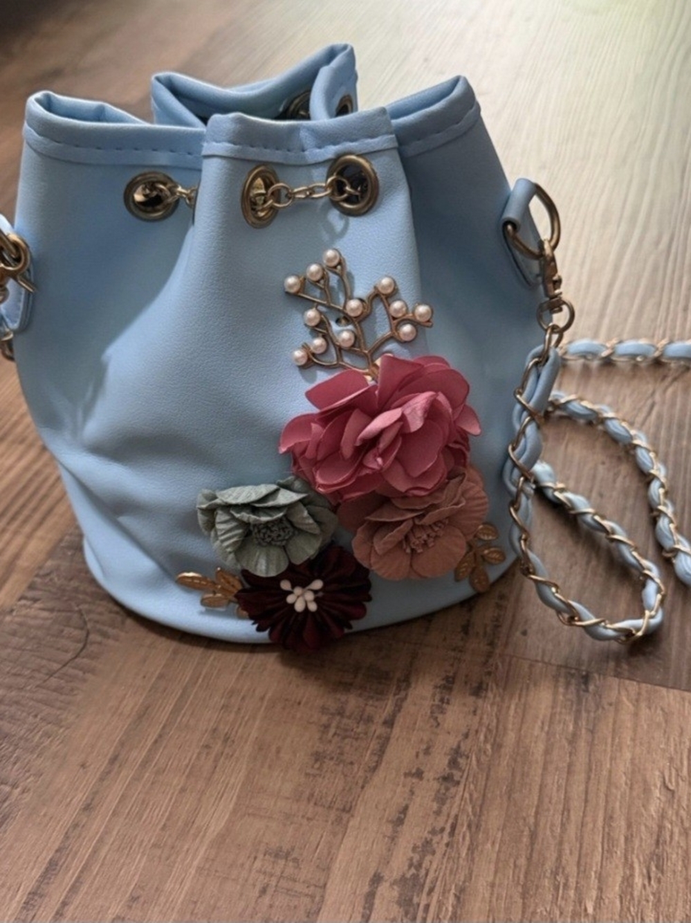 & Other Stories Powder Blue Floral Bucket Crossbody Bag